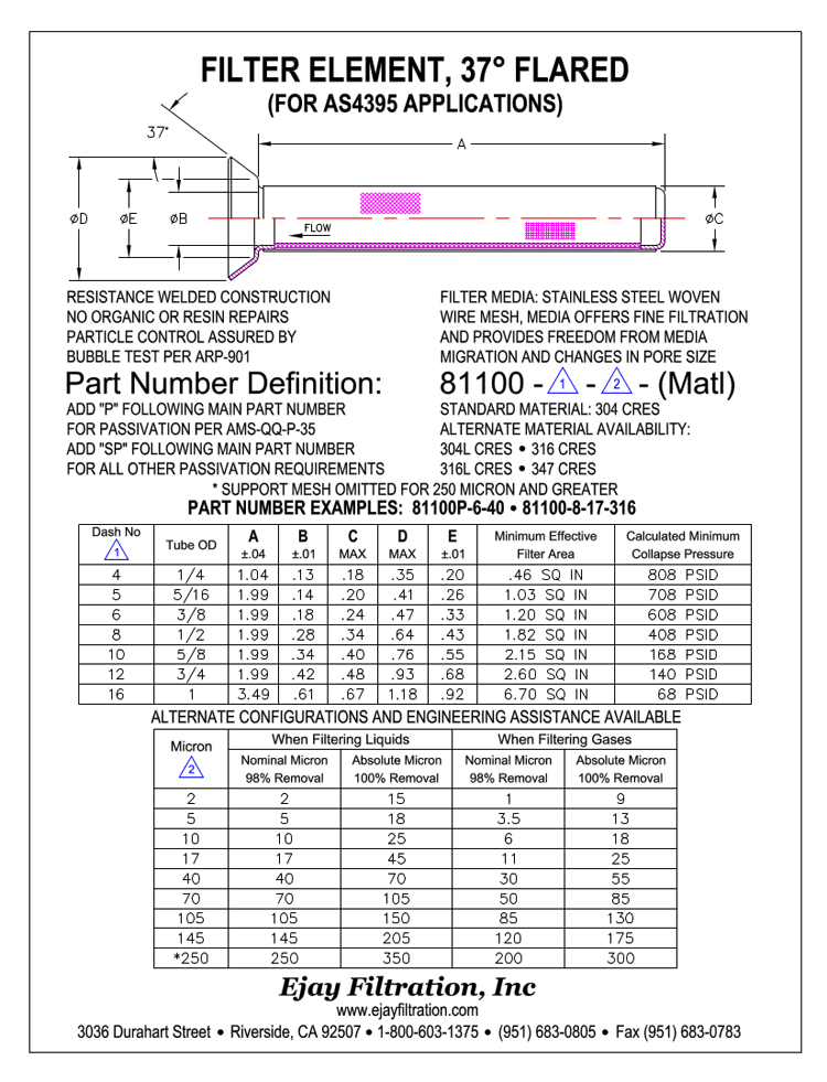 81100-filter-element-37-degree-flared-data